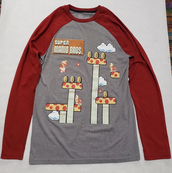Super Mario Bros Red Grey Long Sleeve Tee Size S - Picture 2 of 5